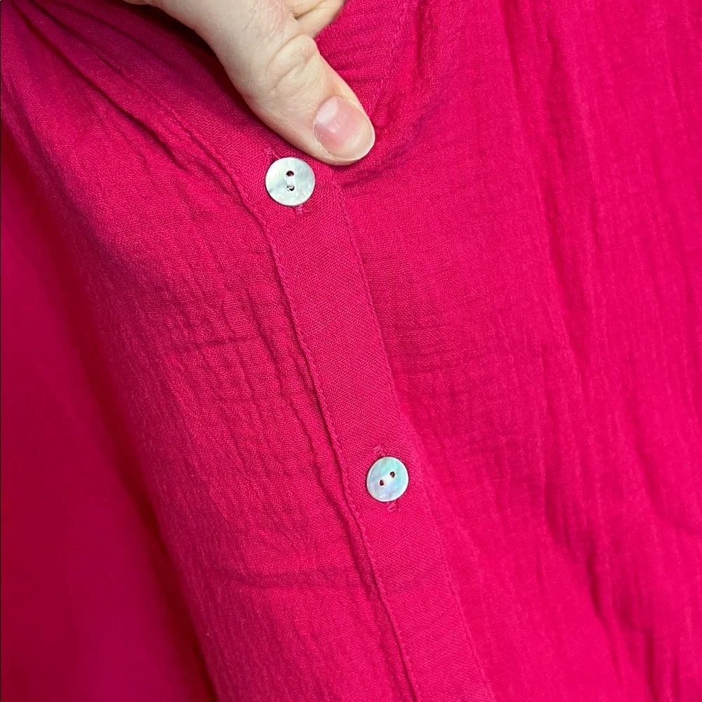 Tommy Bahama Fuchsia Cotton Button Front Jumpsuit with‎ Pockets- M